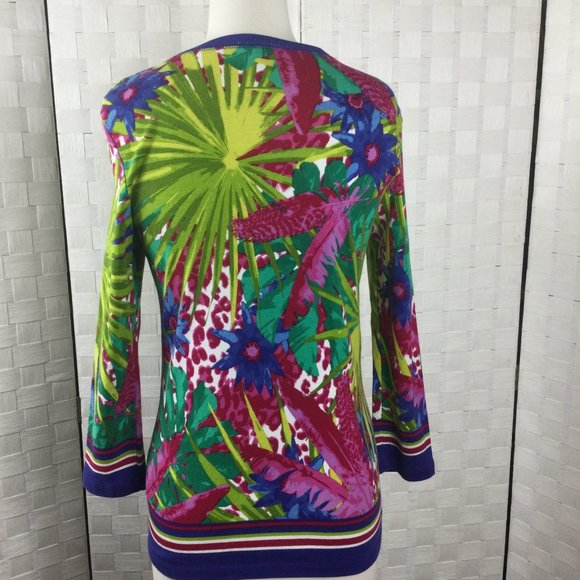 Rafaella Tropical Print Cardigan, Size S - Picture 3 of 7